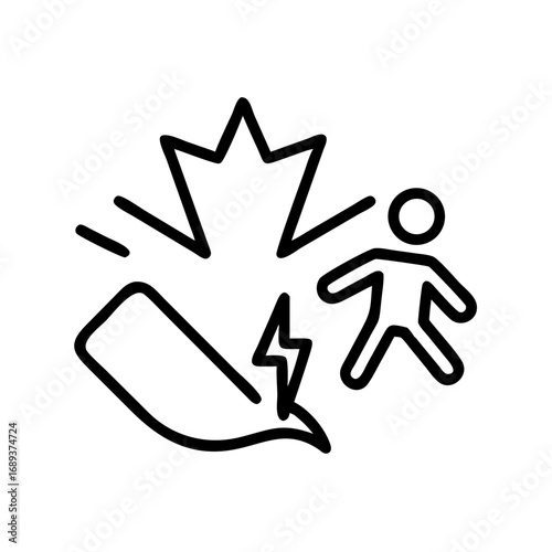 Icon depicting a person near a fallen object with a lightning bolt and explosion symbol present too