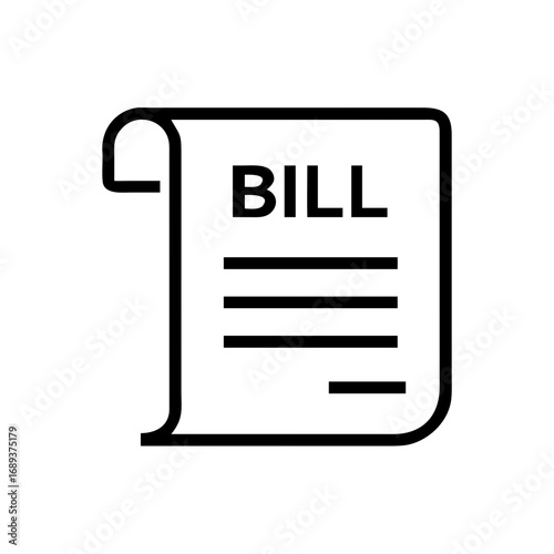 Illustration of a document with the word bill and lines representing text on a white background plain