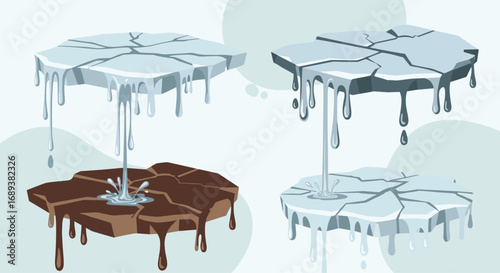 Melting ice floes symbolize climate change and environmental crisis impacting earth