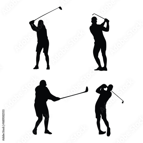 set of golf player silhouette design.