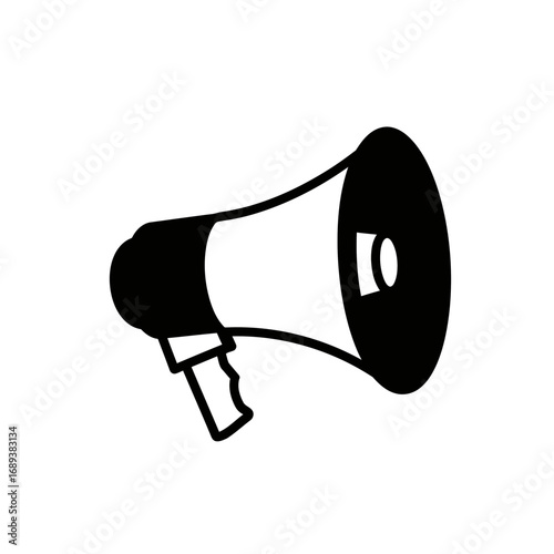 Black and white illustration of a megaphone emitting sound waves