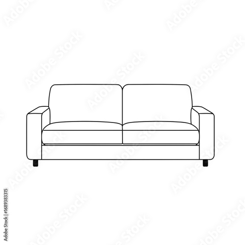 Minimalist line art illustration of a two-seater sofa. Vector graphic element for interior design plans