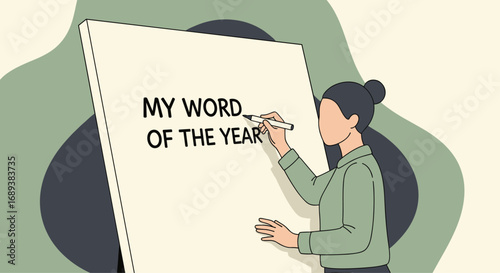 Woman thoughtfully chooses her inspiring word of the year for personal growth and motivation