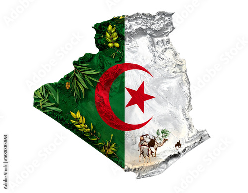 Algeria Map with Traditional Cultural Icons PNG.