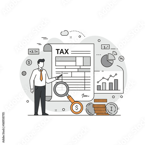 Man Examining Tax Document with Magnifying Glass