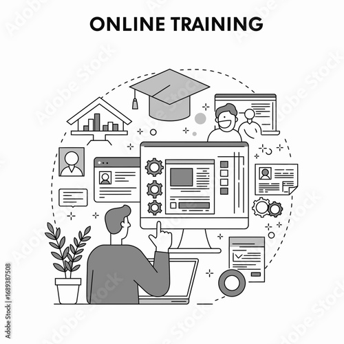 Man Using Laptop for Online Training Course
