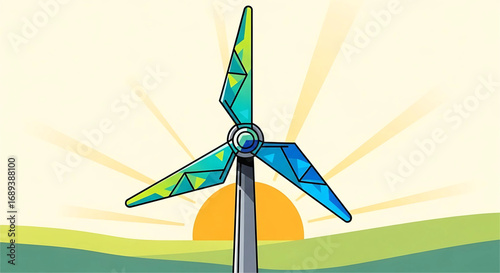 Clean Energy Green Wind Turbine at Sunrise Sustainable Power Generation