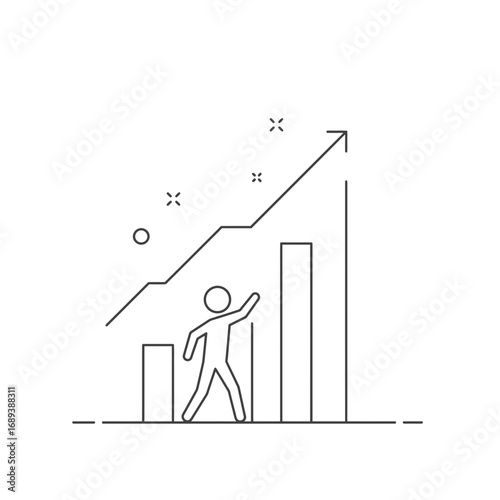 Person Walking Towards Ascending Graph: Growth and Progress Concept