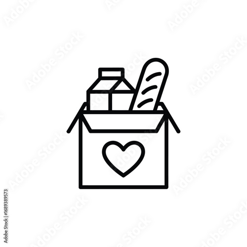 Food donation box with heart symbol for charity and giving