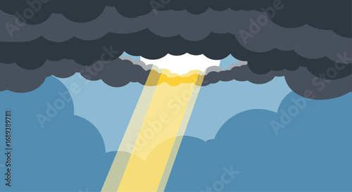 Hope breaks through dark clouds, a radiant sunbeam symbolizing optimism and new beginnings