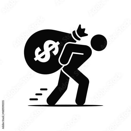 Person carrying large bag of money on back