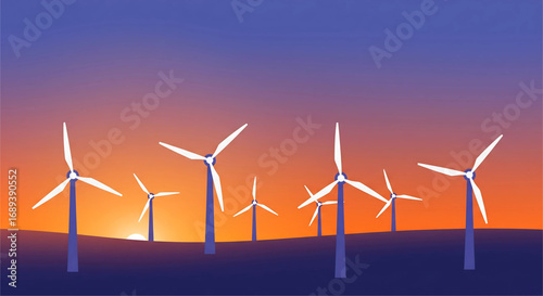 Wind Turbines at Sunset Clean Energy Renewable Power Sustainable Technology