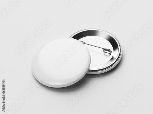 Blank White Round Button Badge Mockup with Metal Back Showing Safety Pin for Branding and Design Presentation