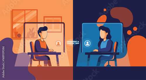 Connecting remotely workers collaborating online through digital screens and social distancing