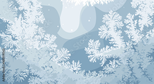 Stunning frosted window patterns create a serene winter wonderland backdrop for your designs