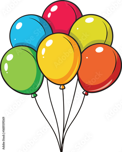 Vibrant collection of colorful balloons gracefully floating upwards against a clean background perfect for celebrations and festive designs