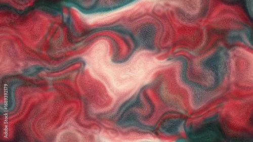 Abstract Red Teal Swirling Motion Background Liquid Marble Texture Seamless Loop Animation Red