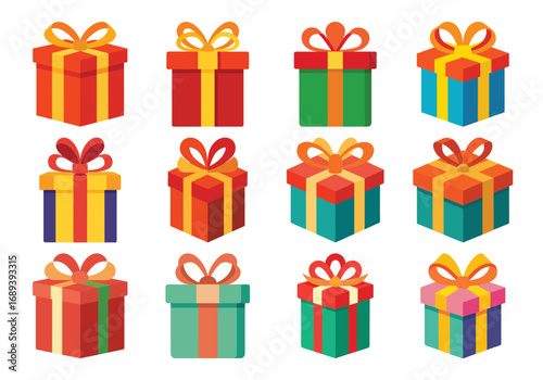 Colorful Gift Boxes Collection with Ribbons and Bows for Celebrations and Holidays