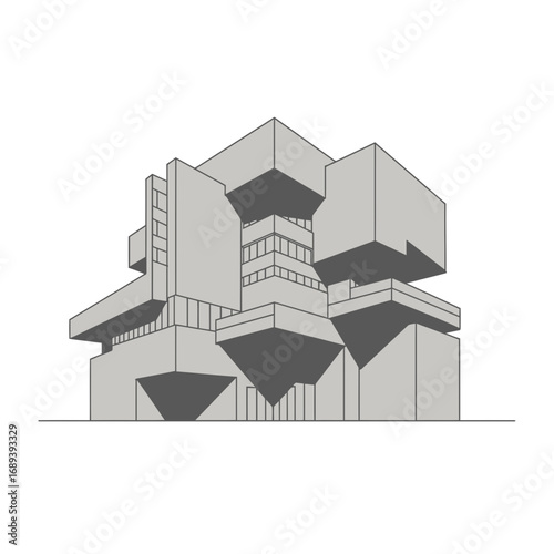 Gray Scale Architectural Illustration of a Modern Building