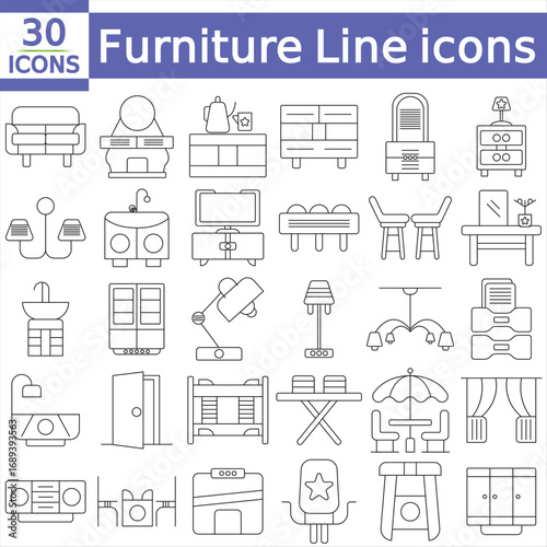  Furniture Line Editable Icons set Vector illustration in modern thin line style of furniture and decor related icons