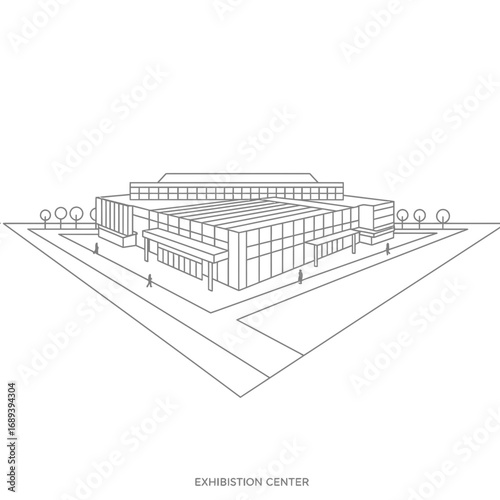 Gray Scale Line Drawing of Modern Building Complex