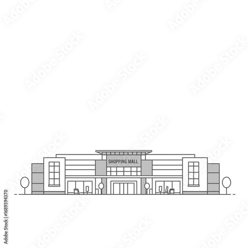 Gray Scale Minimalist Shopping Mall Exterior Illustration