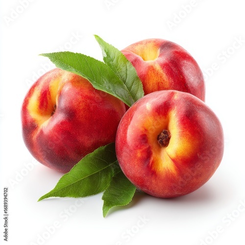 Vibrant peaches with green leaves, a healthy snack