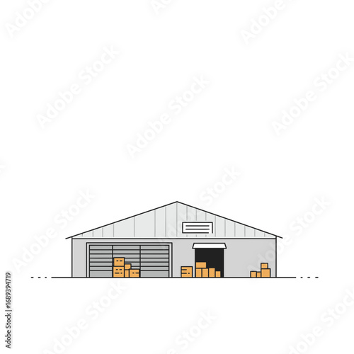 Gray Warehouse Building with Cardboard Boxes