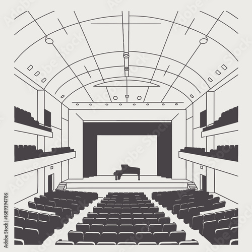 GrayScale Architectural Drawing of Concert Hall Interior