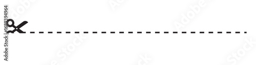 Scissor with dot line. Scissor with ribbon for design dash border page. Dotted outline on paper. Shear mark. PNG