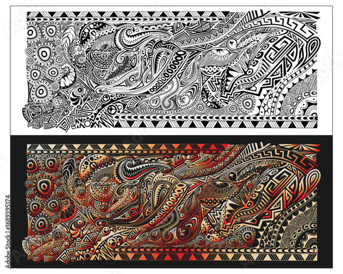 Papua New Guinea Tribal Design hand-drawn Colourful  Patterns
