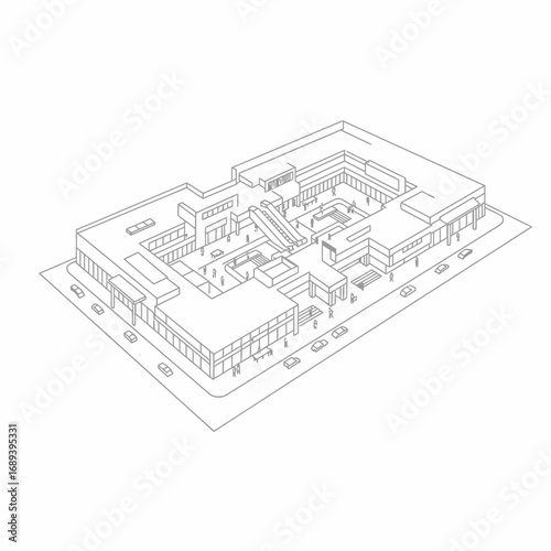 Grey Scale Isometric Building Plan Design