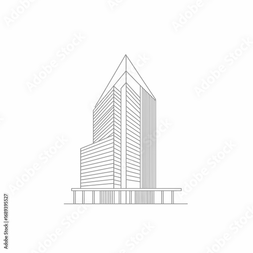 Grey Scale Line Drawing of Modern Skyscraper