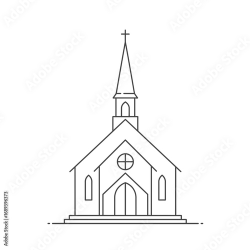 Line Art Illustration of a Church Building