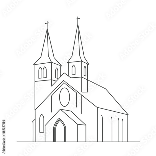 Line Drawing of a Church with Two Steeples