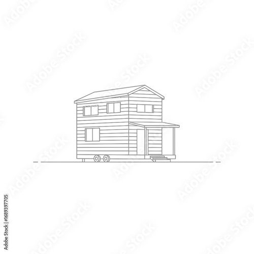 Line Drawing of a Two Story Tiny House on Wheels