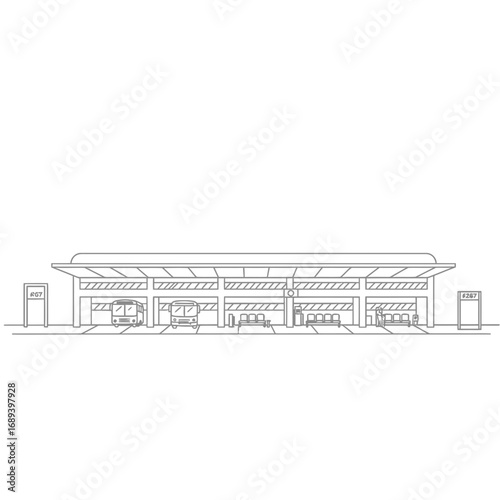 Line Drawing of Modern Bus Station Design