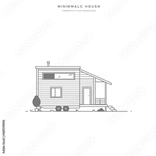 Minimalist Line Drawing of a Tiny House on Wheels