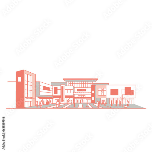 Modern Building Complex Minimalist Illustration