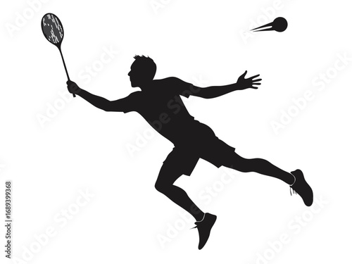 Dynamic black silhouette of a badminton player in action perfect for sports banners and advertisements