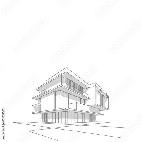 Modern House Architectural Sketch Grey Scale Drawing