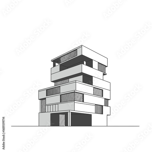 Modern Multilevel Building Architectural Design Illustration
