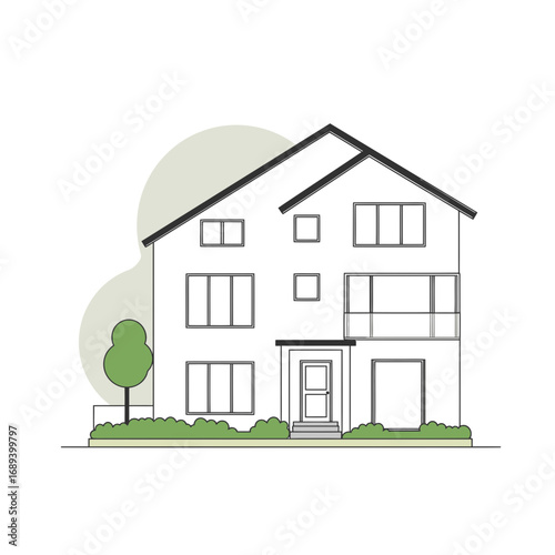 Modern Two Story House Illustration