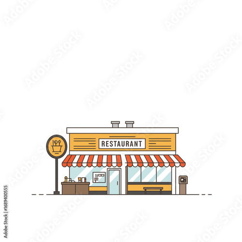 Simple Line Art Illustration of a Restaurant Building