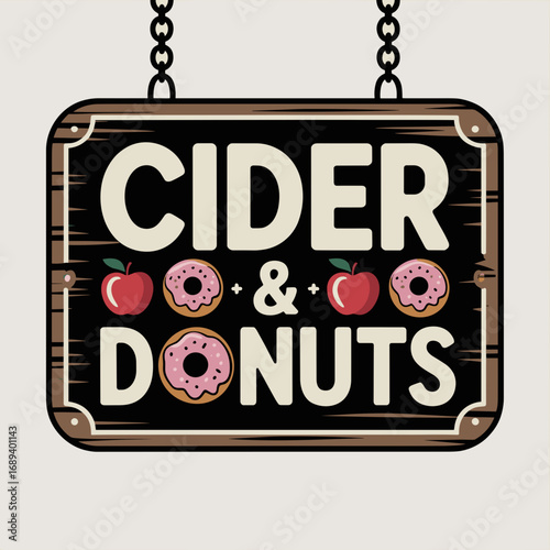 Rustic Cider and Donuts Wooden Sign Illustration