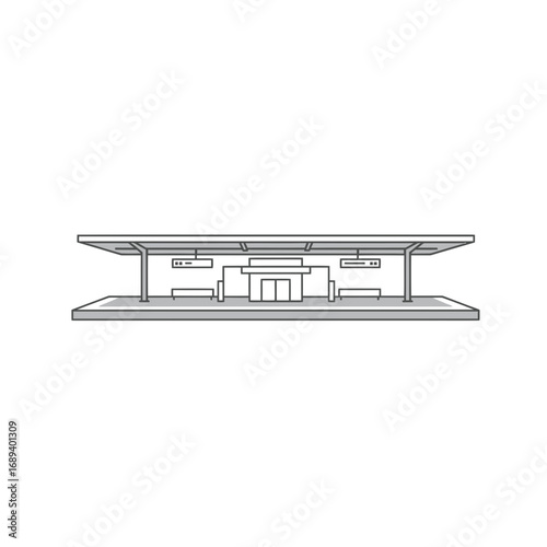 Simple Line Drawing of a Train Station Platform