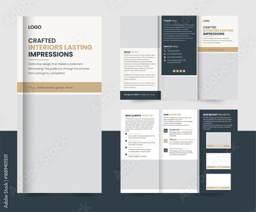 Professional Tri-Fold Brochure Template for Real Estate, Construction, and Building Company Marketing, luxury color, a4