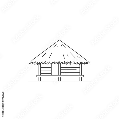 Simple Line Drawing of Thatched Roof Hut