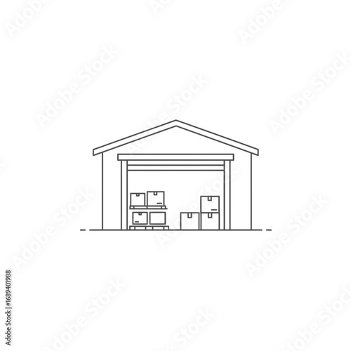 Warehouse Storage Building Line Art Illustration