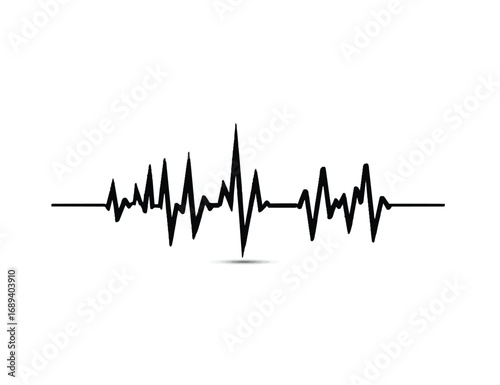 Black heartbeat line with a shadow on a white background illustrating health and wellness vitality and rhythm